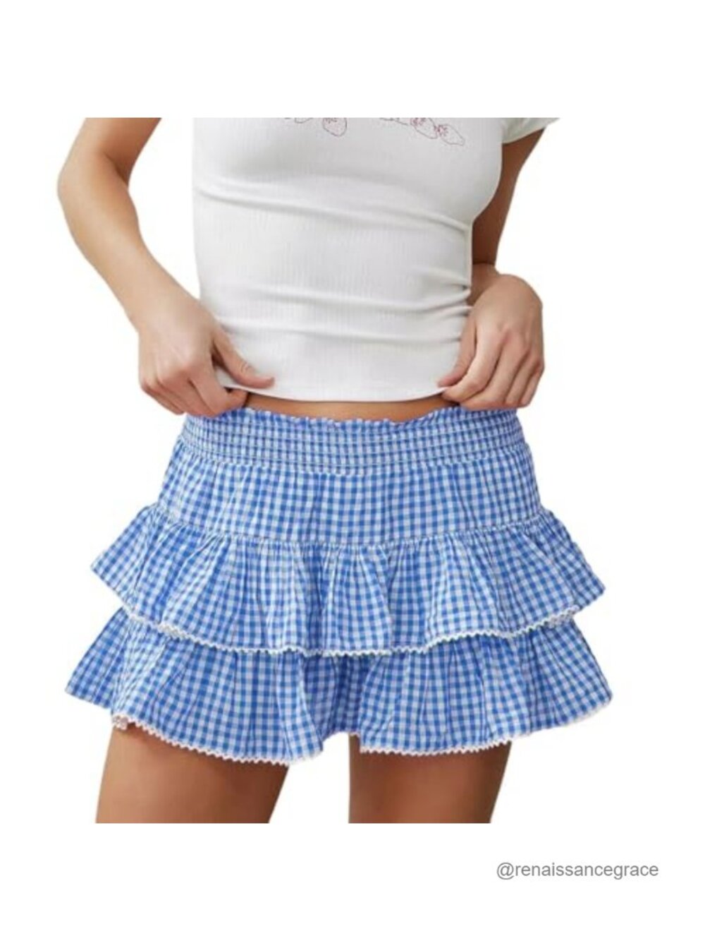 Women's Plaid Ruffle Mini Skirt Lace Trim Layered Pleated A-Line Y2K